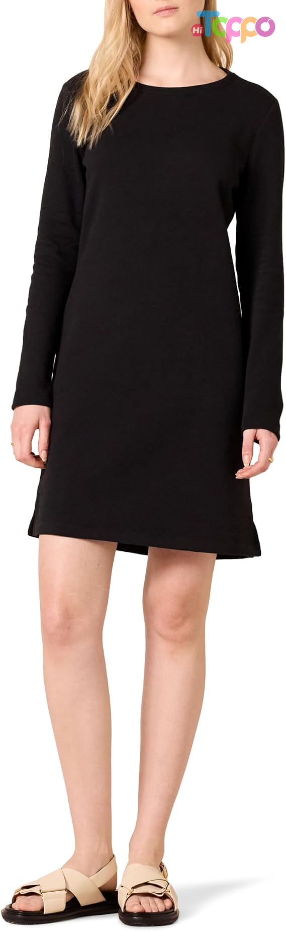 Hot Sale Women's Long Sleeve Crewneck Fleece Above-The-Knee Dress with Ribbed Detail