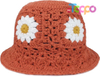 Womens Daisy Flower Crochet Bucket Hat Packable Knit Fisherman Hat