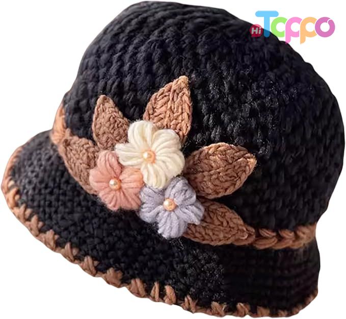 Wholesale French Thicken Women's Flowers Knitted-Woolen-Hat Fashion Beanie-Hat Lady Crochet-Bucekt-Hat 