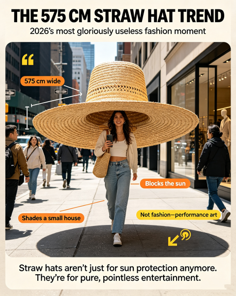 Someone Walked Down The Street Carrying A 575cm-Wide Straw Hat — And We've Officially Reached Peak Useless Trend