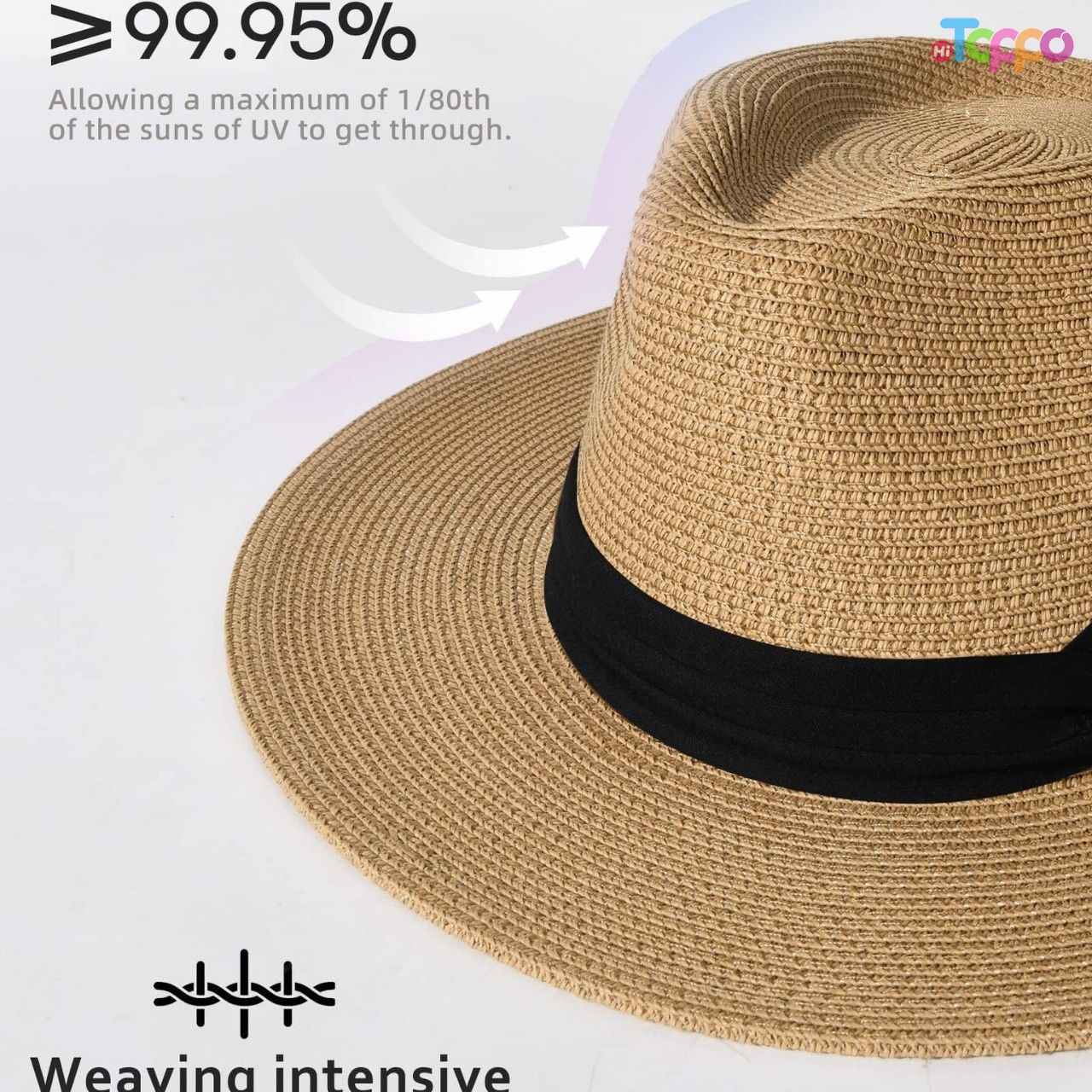 Wide Brim Straw Panama Hat Fedora Summer Beach Sun Hats UPF Straw Hat 