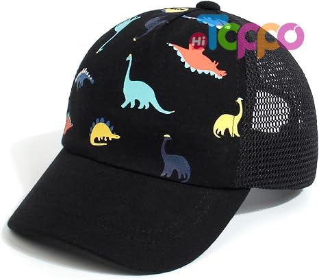 Dinosaur Mesh Adjustable Cotton Blend Full Mesh Back Ventilation Curved UV Brim Velcro Strap Toddler Baseball Hat