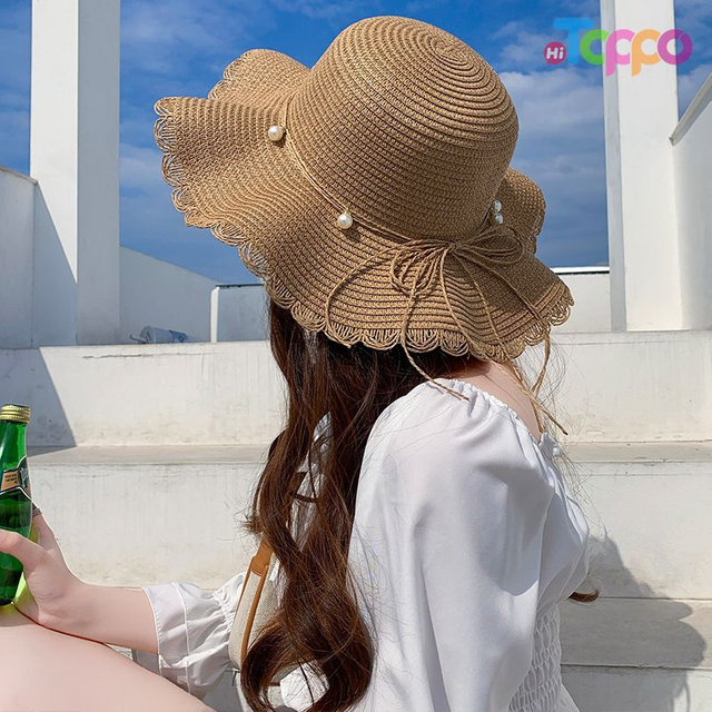 Summer UPF Flower Womens Wide Brim Sun Straw Hat with Bow 