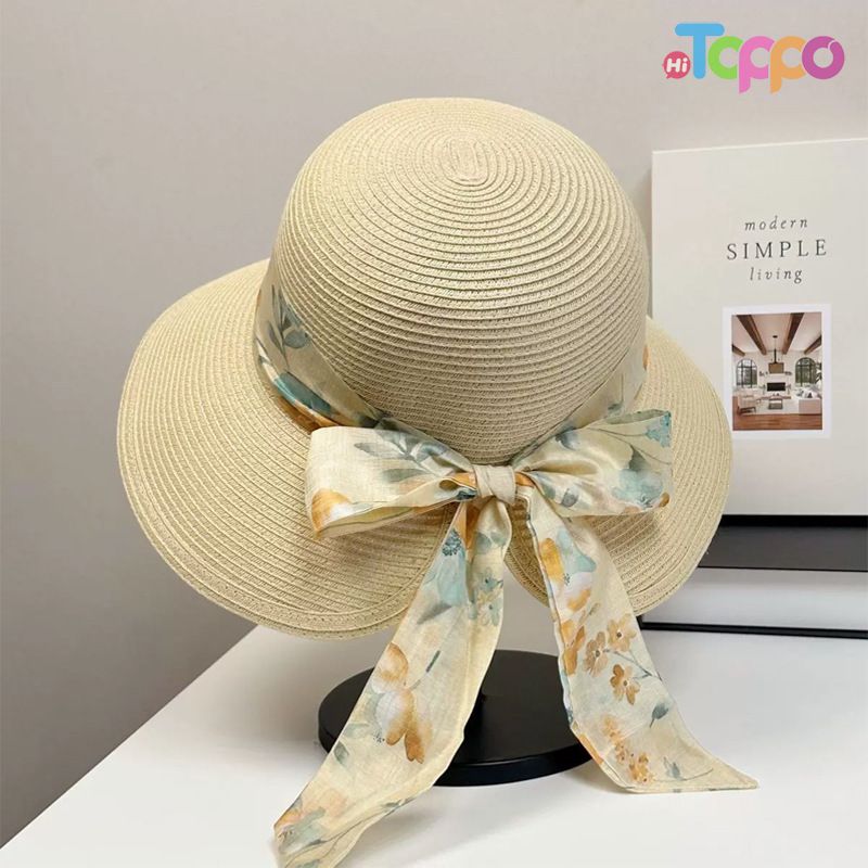 Summer UPF Womens Wide Brim Sun Straw Hat with Bow 