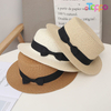 Summer UPF Women Flat Sun Straw Hat with Bow