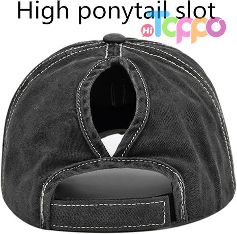 Distressed Unconstructed Ponytail Washed Distressed Cotton UV Protection Baseball Caps