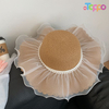 Women's Summer Wave Edge Pearl Bowknot Straw Knitted Hat 