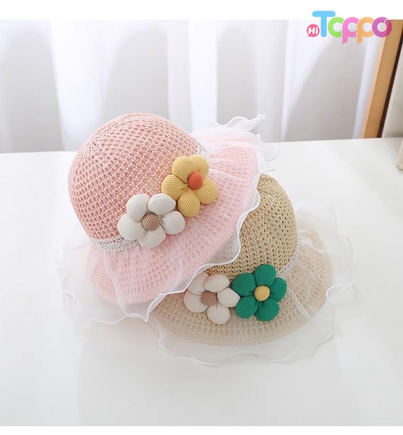 Girls Summer Wide Brim Sun Beach Hats WIth Flower