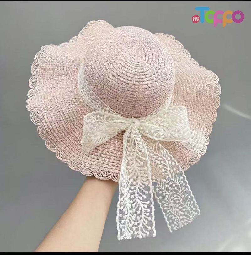 Girls Summer Wide Brim Sun Beach Hats wIth Lace Trim