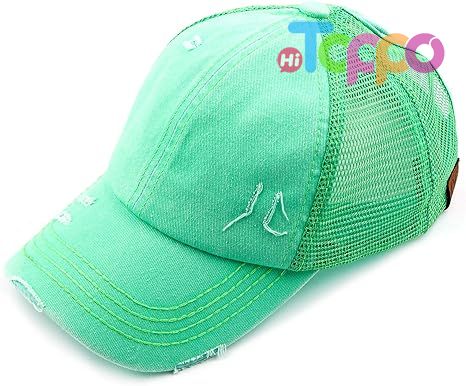  Custom Washed Distressed Cotton Denim Ponytail Hat Adjustable Baseball Cap