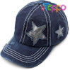 Custom Washed Distressed Cotton Denim Star Ponytail Hat Baseball Cap