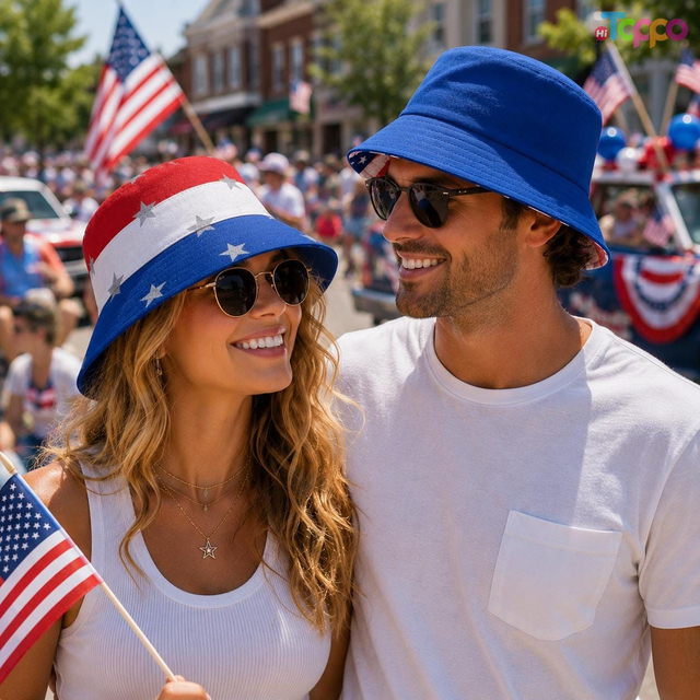 Reversible Americana Bucket Hat Coastal Summer Stars 