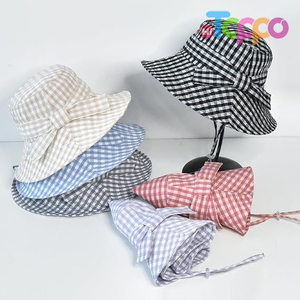 Custom Women's Summer Plaid Sun Hat 100% Cotton Beach UV Protection Fishing Hat