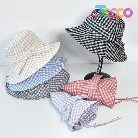 Custom Women's Summer Plaid Sun Hat 100% Cotton Beach UV Protection Fishing Hat