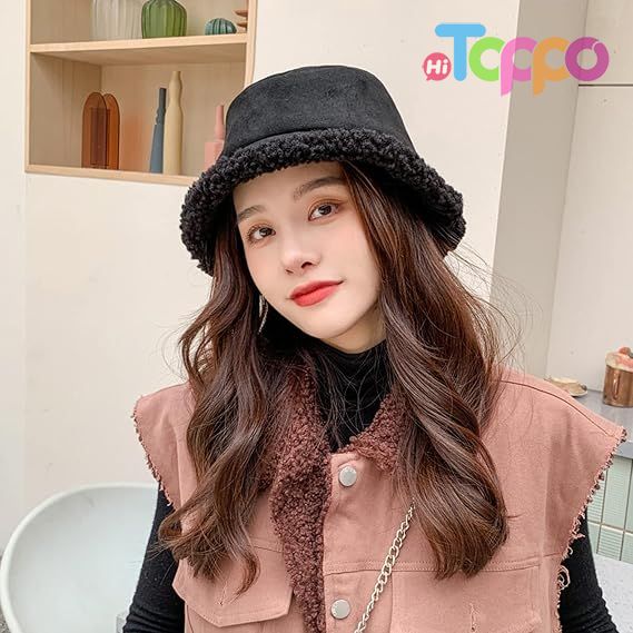 Winter Fur Bucket Hat for Women Winter Fluffy Plush Fisherman Cap