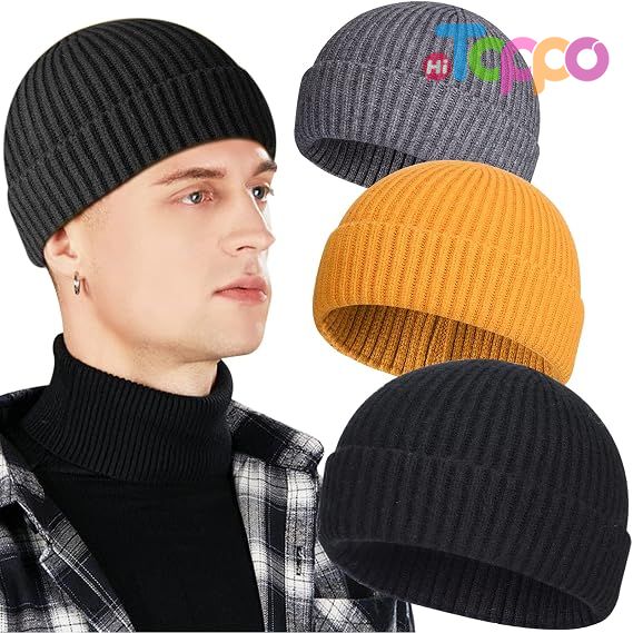 Hot Sale 3 Pack Wool Fisherman Beanies Short Knit Watch Cap Cuffed Hats