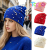 Trending Appeal Versatile Neck Warmer Knitted Cap Headwear Unisex Knit Hat with Shimmering Crystal Weaving 