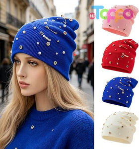 Trending Appeal Versatile Neck Warmer Knitted Cap Headwear Unisex Knit Hat with Shimmering Crystal Weaving 