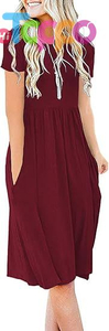  Casual Women Summer Casual Short Sleeve Dresses Empire Waist Dress