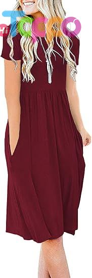  Casual Women Summer Casual Short Sleeve Dresses Empire Waist Dress