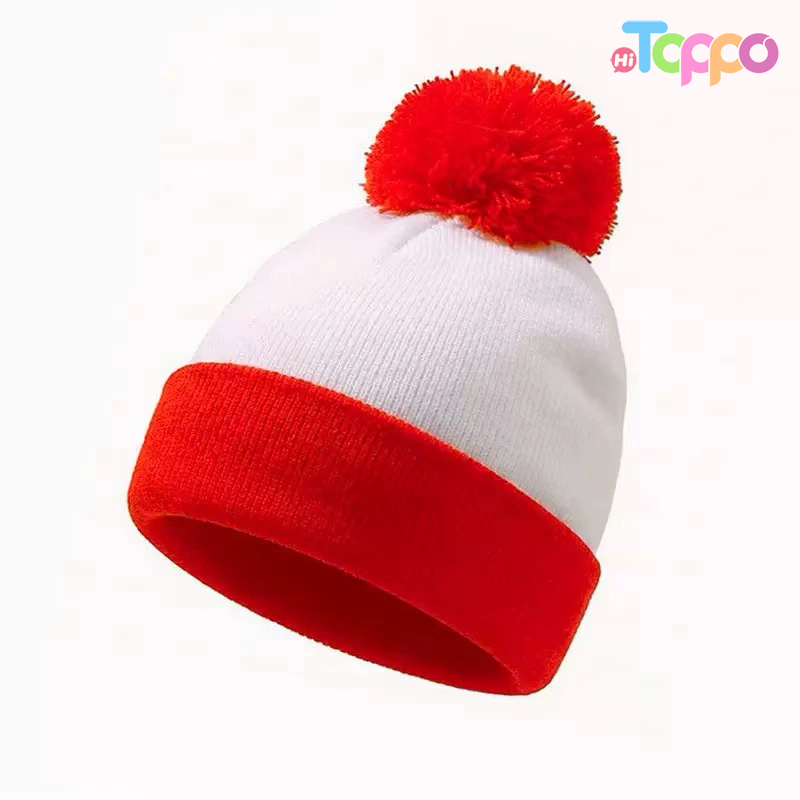 Hot Sale Large Pom Pom Color Block Elf Beanie Winter Knit Cap