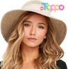 Fashion Wide Brim UV Protection Adjustable Sweatband Windproof Chin Strap Travel Straw Hat 