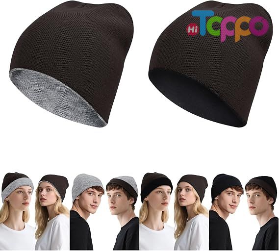 Winter Reversible Skull Caps Reversible Beanie with -Double Side Warm Fisherman Beanie
