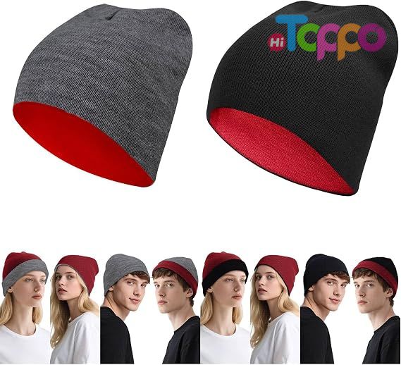 Winter Reversible Skull Caps Reversible Beanie with -Double Side Warm Fisherman Beanie