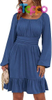  Custom Women Long Lantern Sleeve Square Neck Fall Short Dress