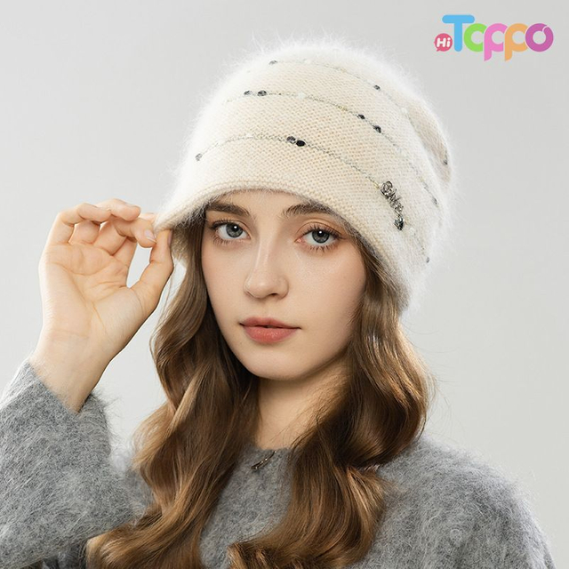 Winter Thick Warm Slouchy Beanie Angora Blend Knit Hat with Dots Earflap Skull Cap
