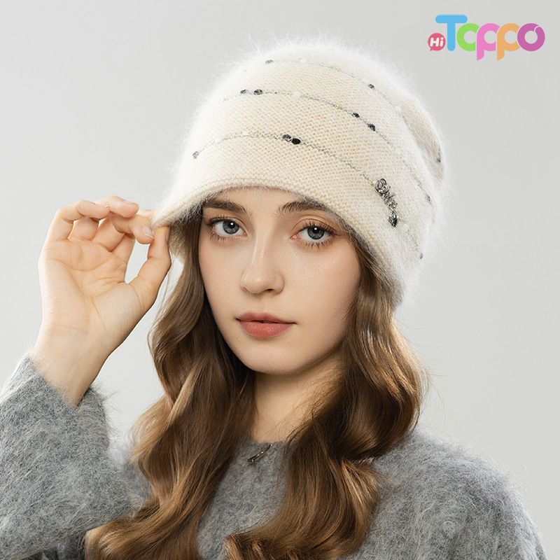 Winter Thick Warm Slouchy Beanie Angora Blend Knit Hat with Dots Earflap Skull Cap