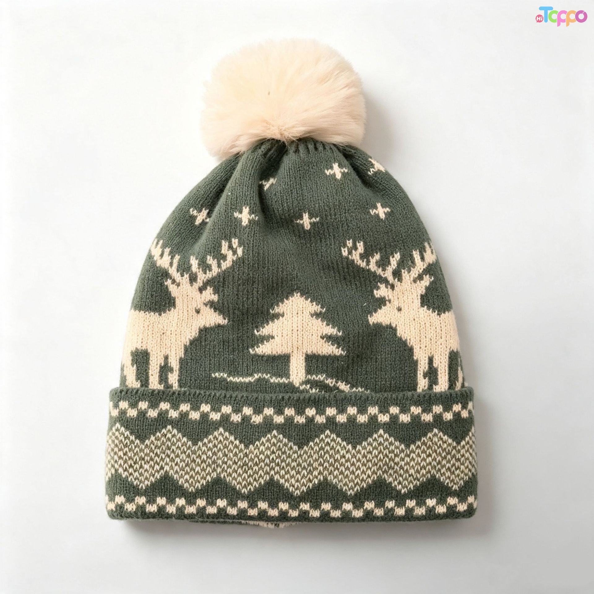 Classic Red & Green Striped Long Tail Knit Hat with Pom Pom Festive Christmas Beanie