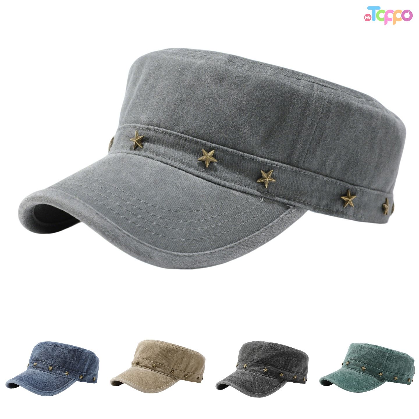 Custom Black Flat-Brimmed Hat with Stars