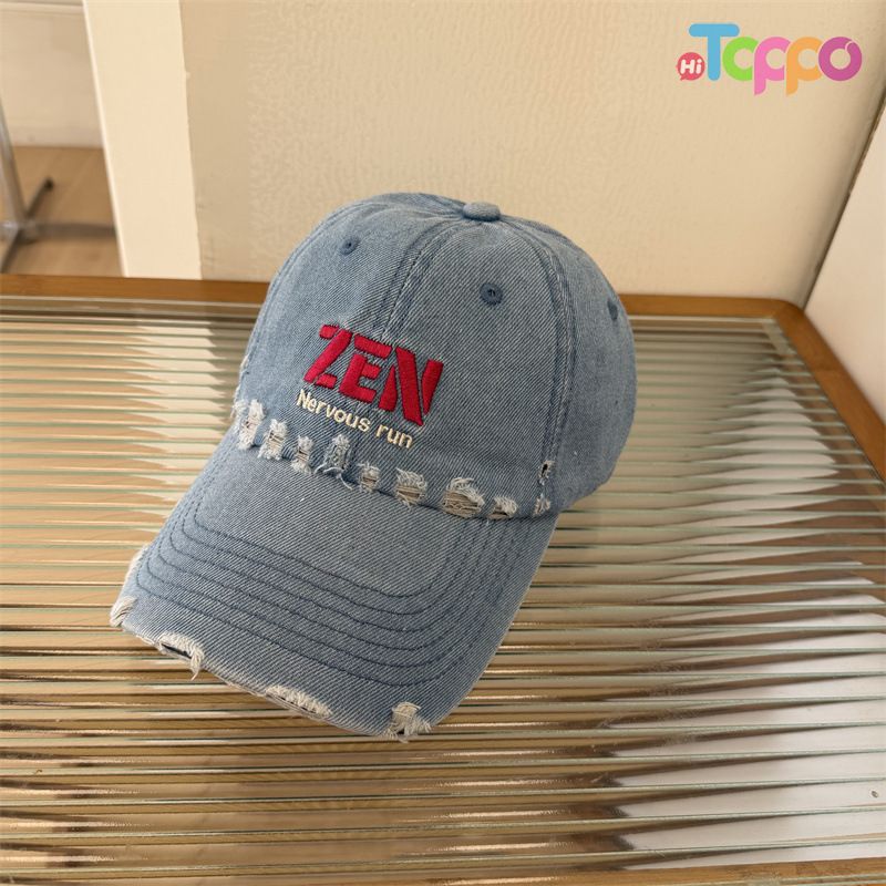 Custom American Vintage Distressed Denim Baseball Cap with Embroidered Letters