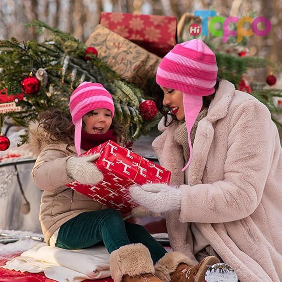 Hot Sale Winter Peruvian Cover Ears Pink Striped Beanie Hat 