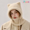 Custom Warm Earflap Hooded Scarf Women's Winter Knit Balaclava Beanie