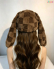 Cute Rabbit Ear Houndstooth Ombre Fluffy Stylish Designer Niche Women Winter Knit Warm Hat 
