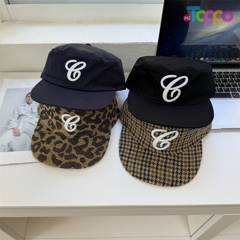 Custom Casual Streetwear Leopard-Print Retro Flat-Top Checkered Letter-Embroidered Flat-Brim Baseball Cap
