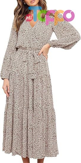 Custom Womens Long Sleeve Boho Floral Wrap Maxi Dress