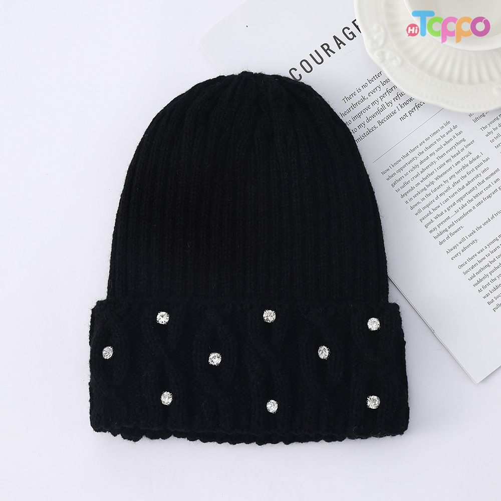 Hot Sale Winter Warm Knit Hat with Rhinestone Accents