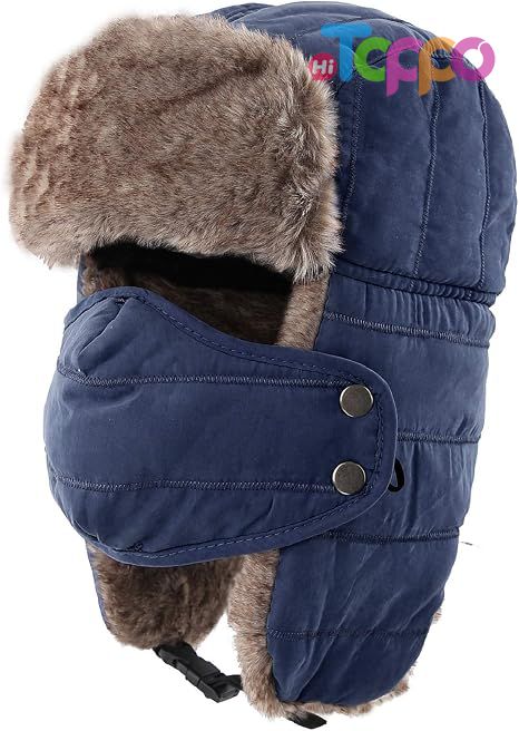 Warm Winter Hats with Removable Face Mask Earflaps Faux Fur Men's Trooper Trapper Hat 