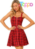 Women's Plaid Tube Dress Zip Up Strap Sleeveless Party Mini A-Line Dress