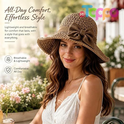 2026 New Crushable Sun Hat with Bow Summer Beach Travel Hat for Women