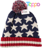 Classical American Flag Knit Pom Beanie Ski Hat with Stars