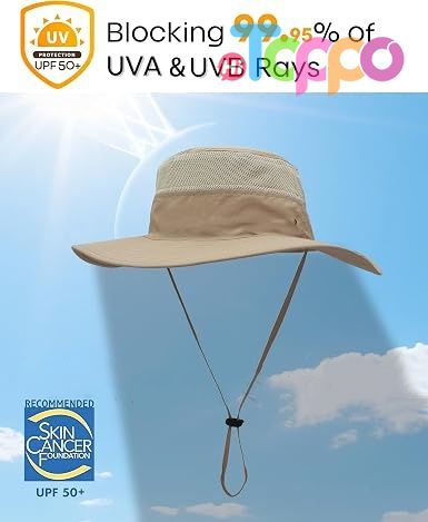 UPF 50+ UV Protection Beach Safari Fishing Wide Brim Bucket Hat 