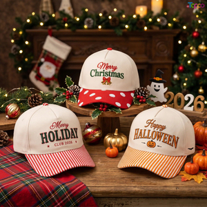 Custom Holiday 5 Panel Baseball Caps with Christmas & Halloween Embroidery Logo