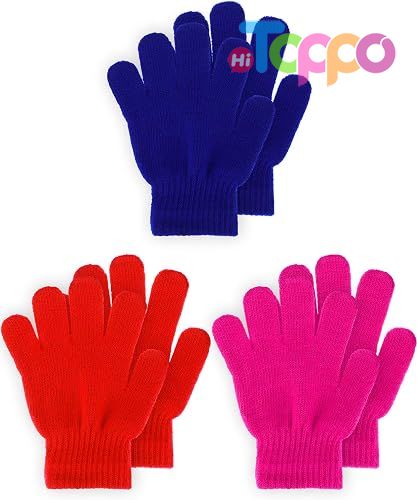 Custom Stretchy Full Finger Fluffy Mittens 3 Pairs Set Winter Knit Gloves for Kids 