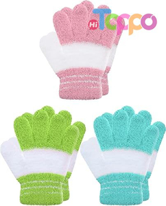 Custom Stretchy Full Finger Fluffy Mittens 3 Pairs Set Winter Knit Gloves for Kids 