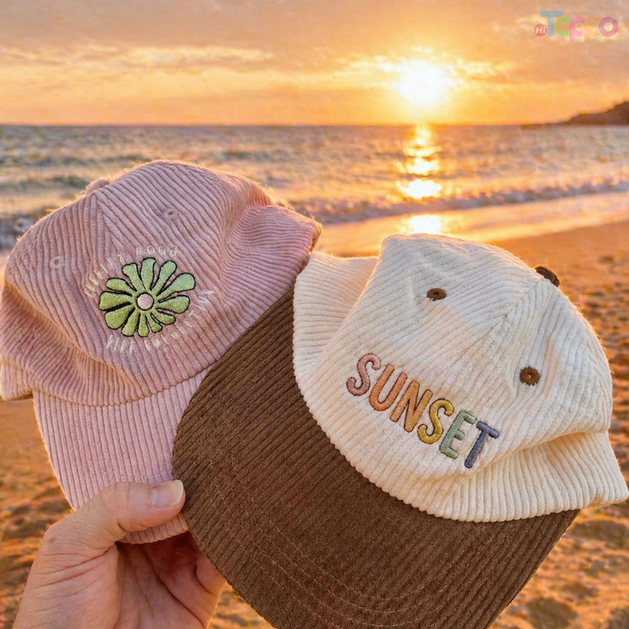 Hawaiian Beach Corduroy Flat Brim Snapback Caps