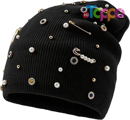 Trending Appeal Versatile Neck Warmer Knitted Cap Headwear Unisex Knit Hat with Shimmering Crystal Weaving 